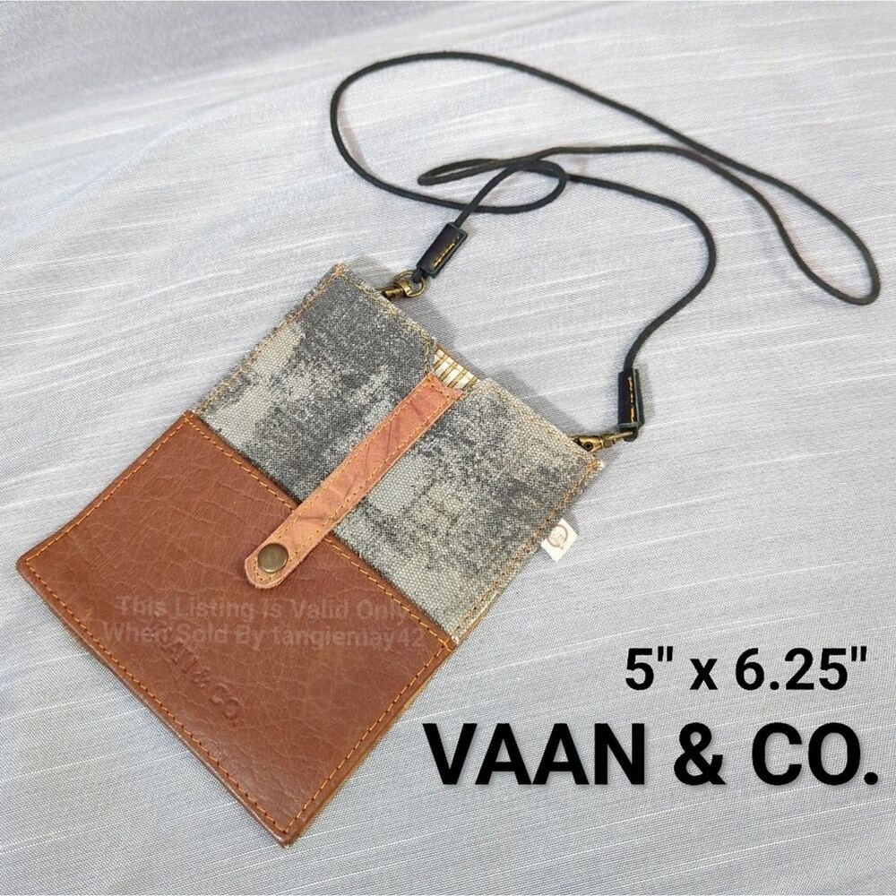 Vaan & Co. Brown Leather and Gray Fabric Small Multiwear Crossbody Phone Bag